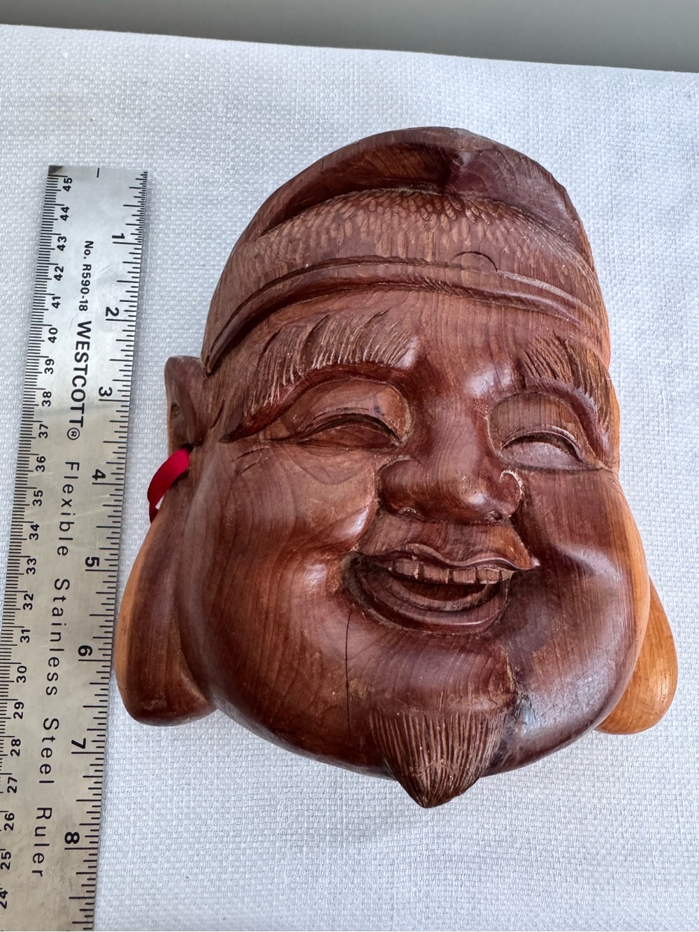Hand-carved Wooden Laughing Buddha Wall Mask - Hoitei - Picture 3 of 4